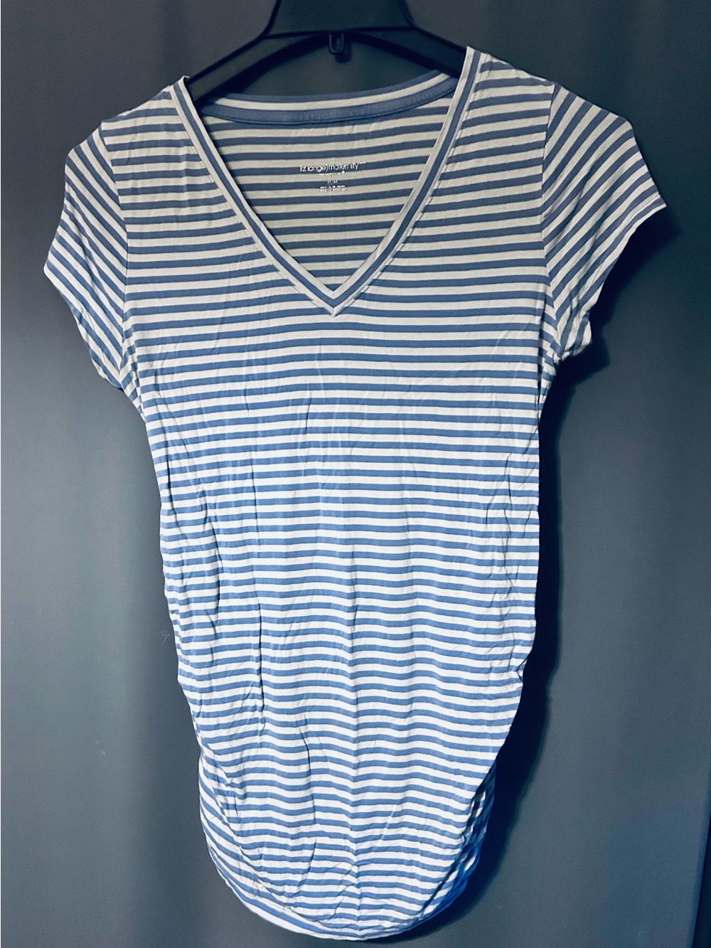 Striped V-Neck Maternity Top - Medium Blue & White